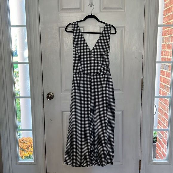 Banana republic women’s petite large black & white checked Wide leg Romper NWT - Picture 2 of 14
